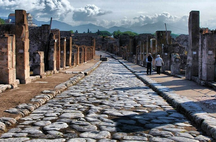 Stone road running through the ruins of Pompeii.