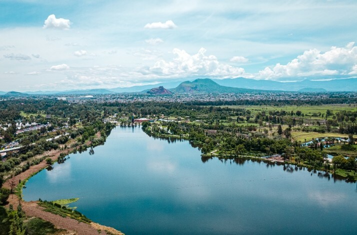 The bird's eye view on the Xochimilco's majestic chinampas region